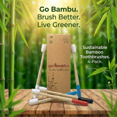 Bamboo Toothbrush UK - Pack of 4 - Soft, Medium and Charcoal